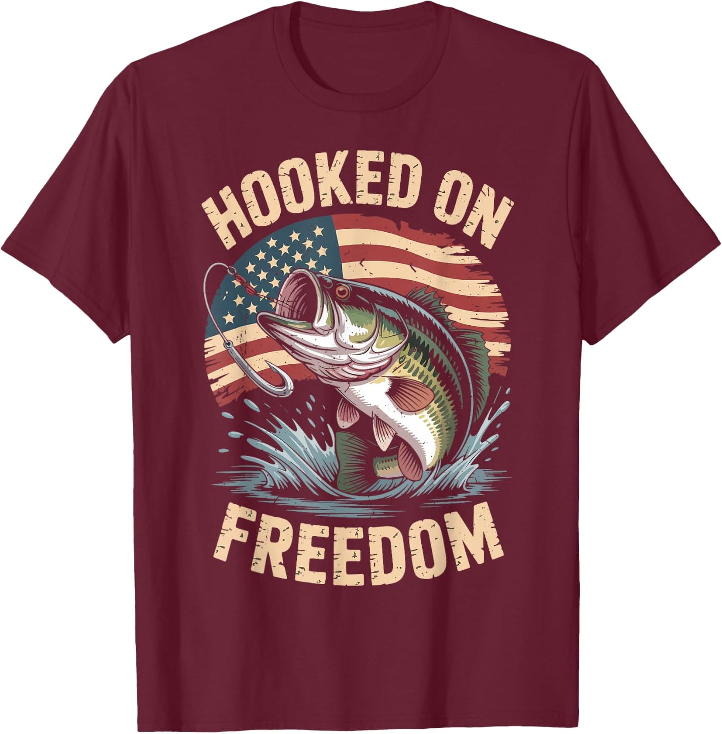 Youth Boy Hooked On Freedom Fishing 4th July Men Patriotic T-Shirt - T-Shirt | Maroon