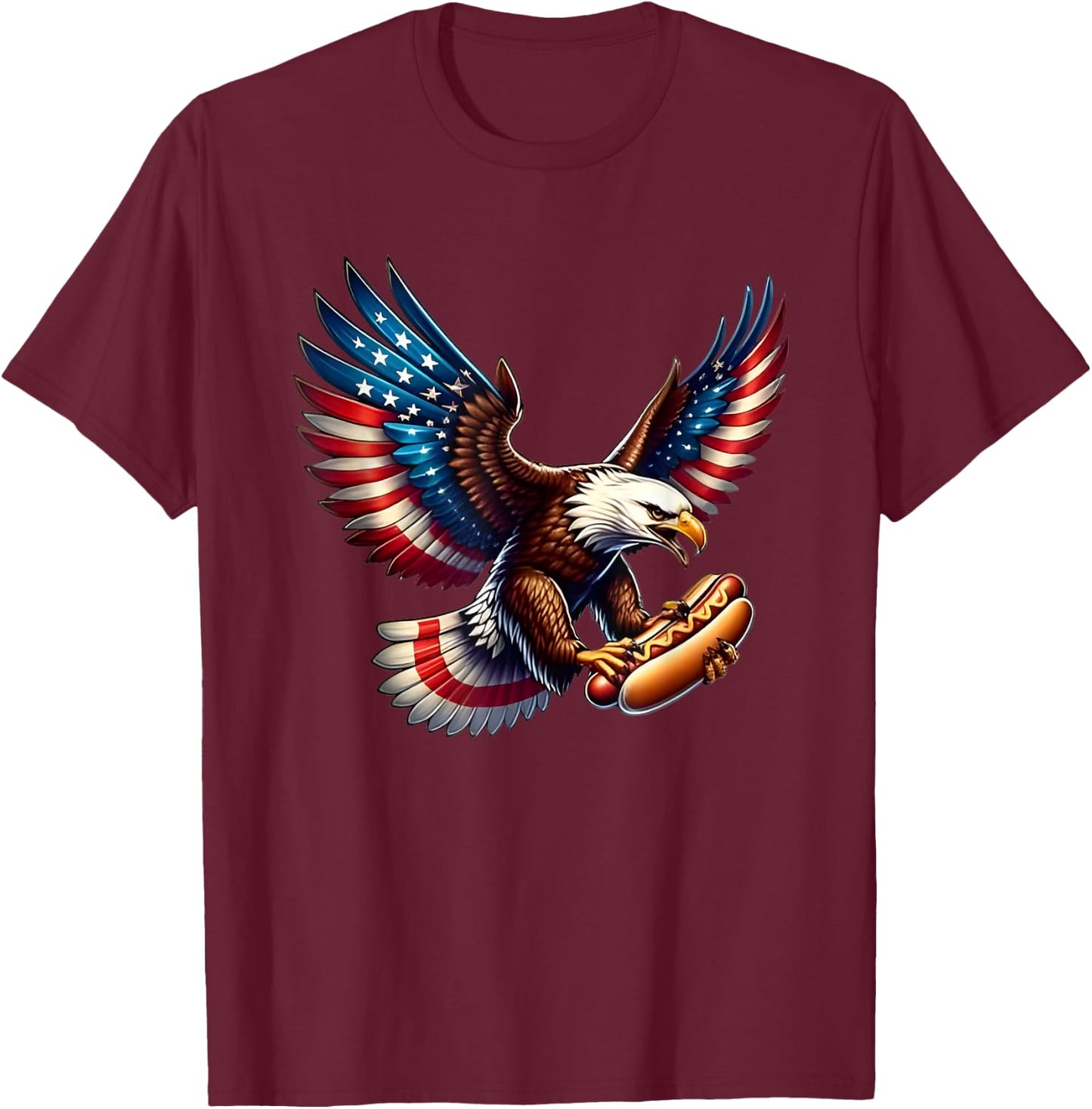 Bald Eagle Hotdog American Flag Men T-Shirt - T-Shirt | Maroon