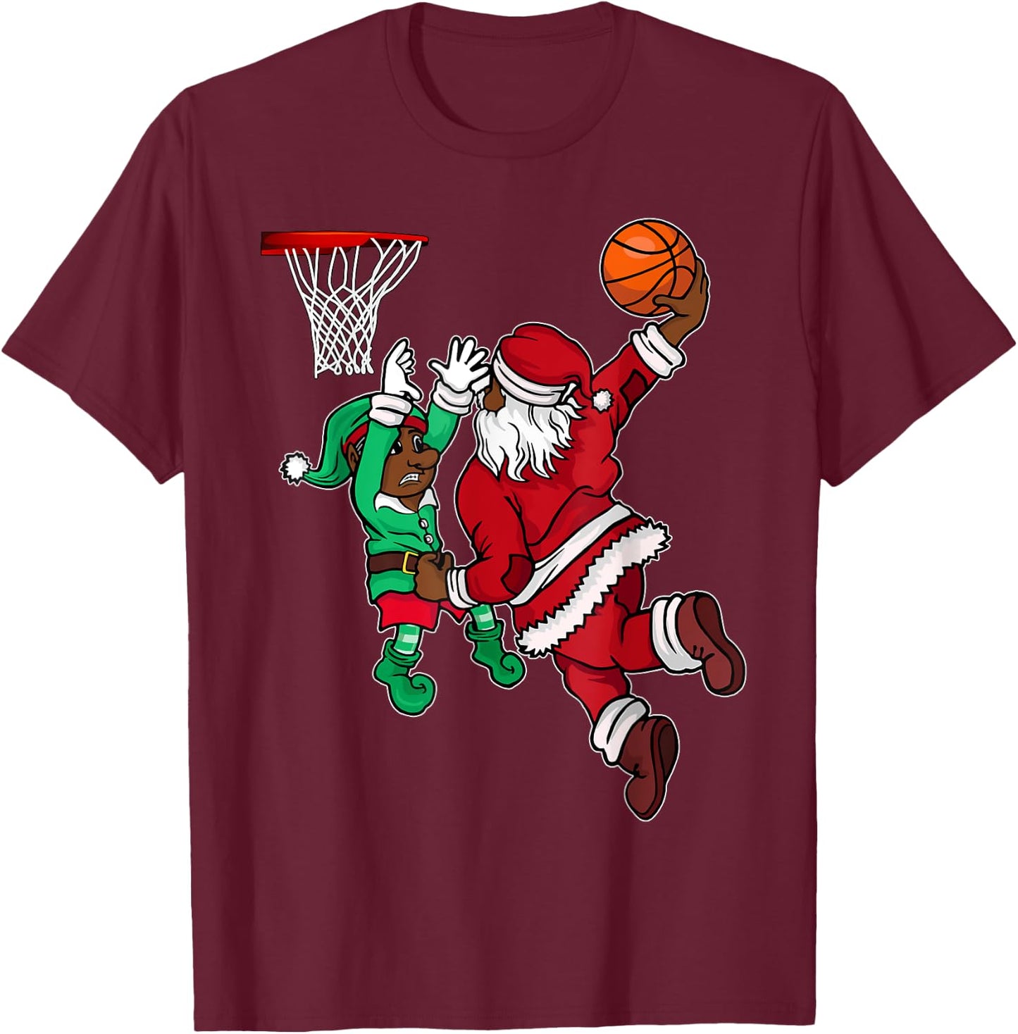 African American Santa Elf Playing Basketball Black Boys Men T-Shirt - T-Shirt | Maroon