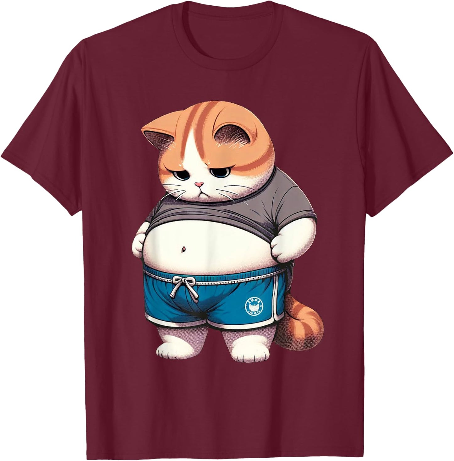 Funny Fat Cat Cute Chubby Kitten T-Shirt - T-Shirt | Maroon