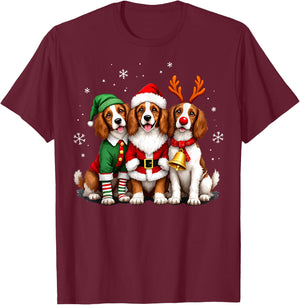 Brittany Spaniel Christmas Dogs Funny Santa Reindeer Elf T-Shirt - T-Shirt | Maroon