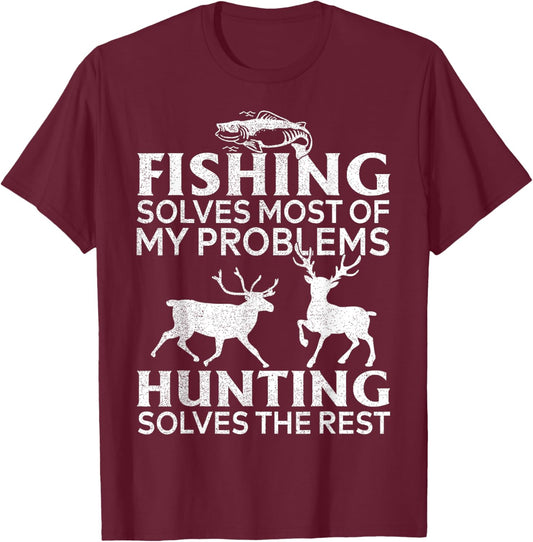 Funny Fishing And Hunting Gift Christmas Humor Hunter Cool T-Shirt - T-Shirt | Maroon