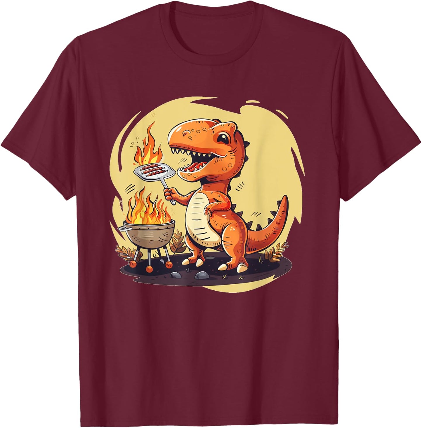 Funny Summer Barbecue for Dinosaur Boys and Girls T-Shirt - T-Shirt | Maroon