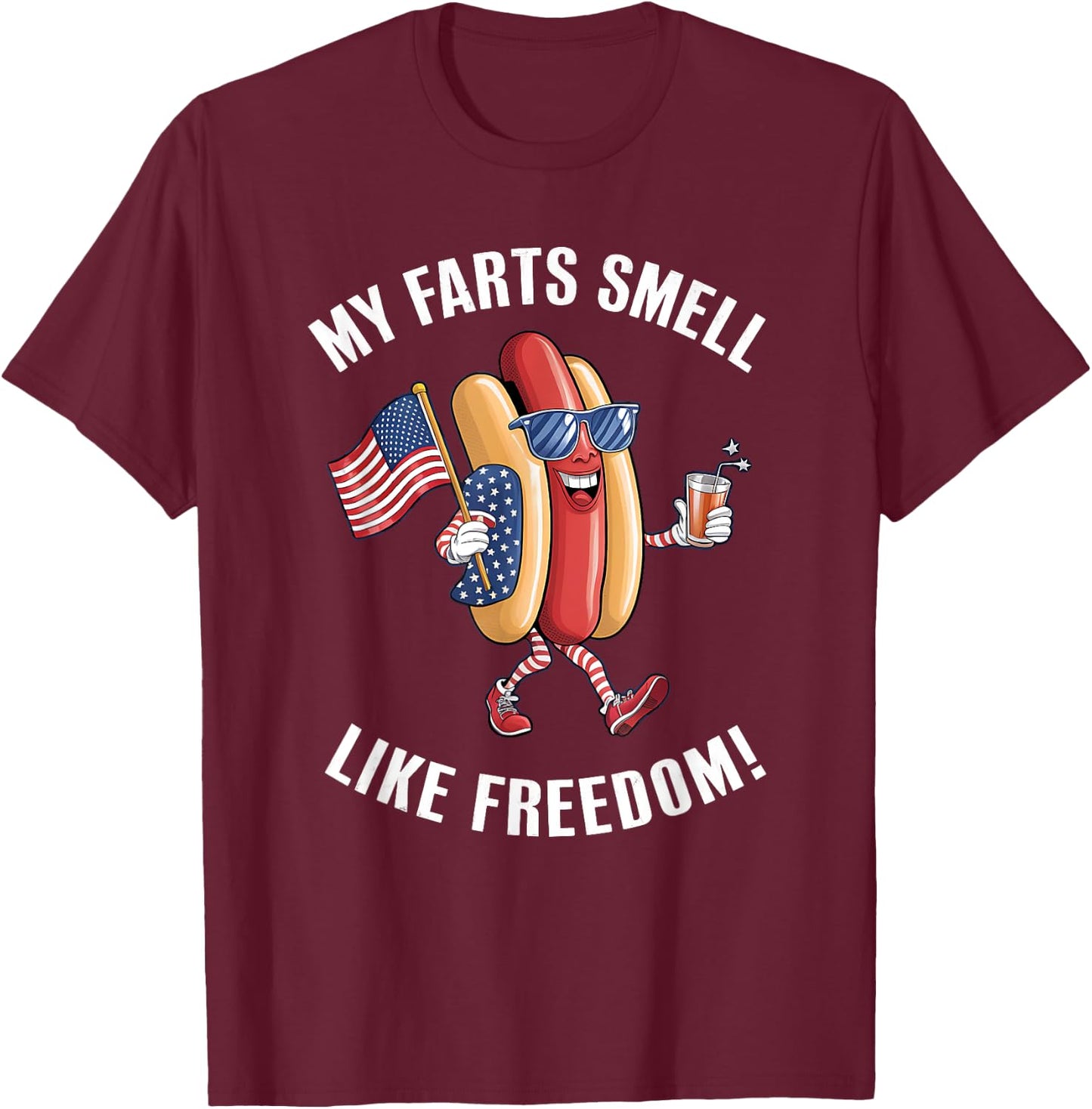 My Farts Smell Like Freedom Funny hotdog Patriotic Graphic Kids Men T-Shirt - T-Shirt | Maroon