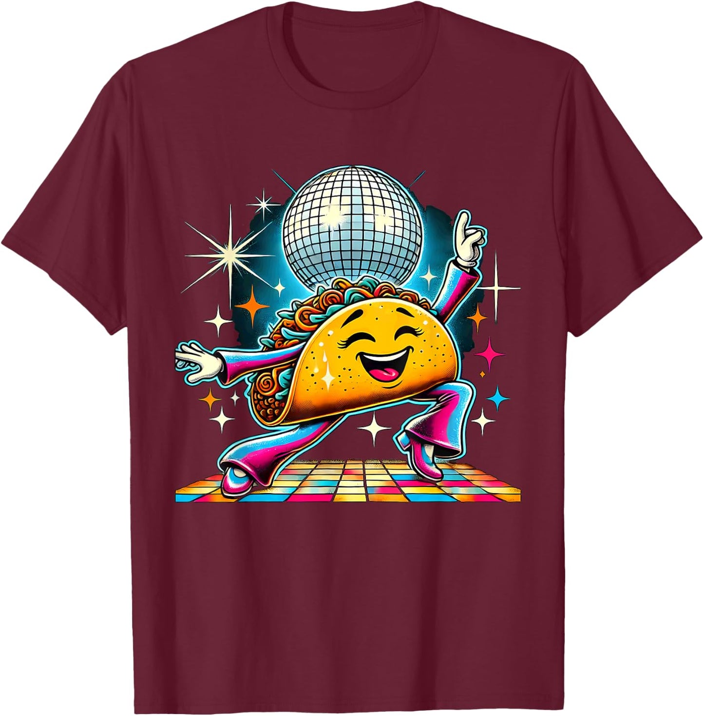 Aesthetic Taco Disco T-Shirt - T-Shirt | Maroon