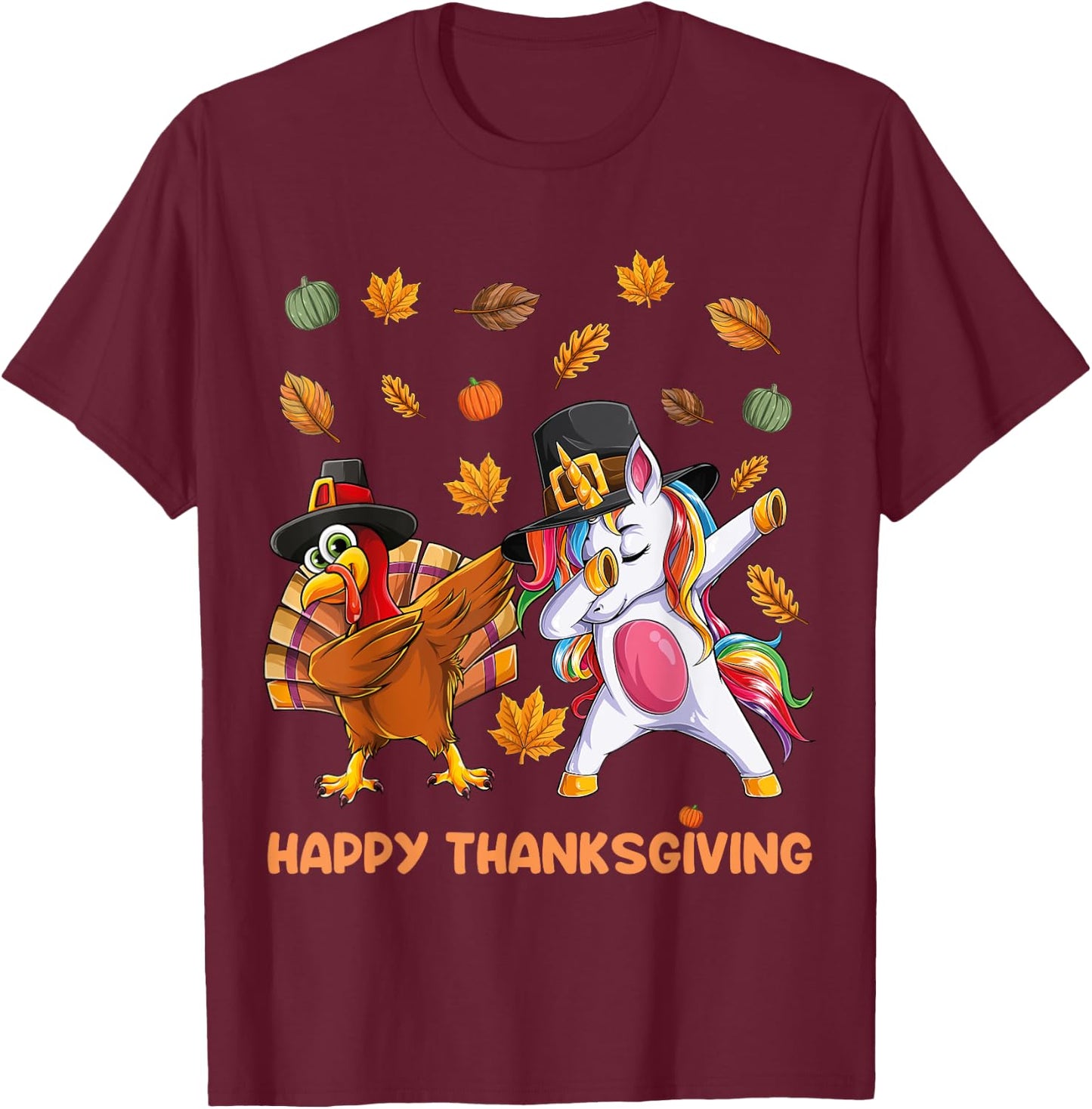 dabbing Turkey Unicorn Thanksgiving For Girls Pilgrim Hat T-Shirt - T-Shirt | Maroon