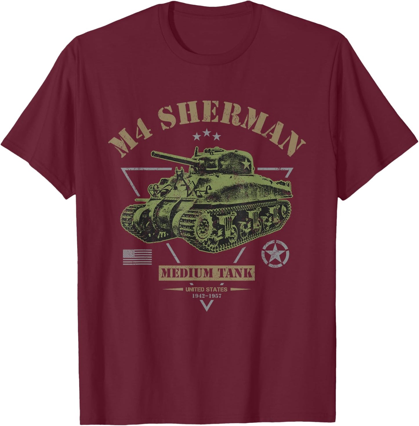 M4 Sherman WW2 Tank T-Shirt - T-Shirt | Maroon