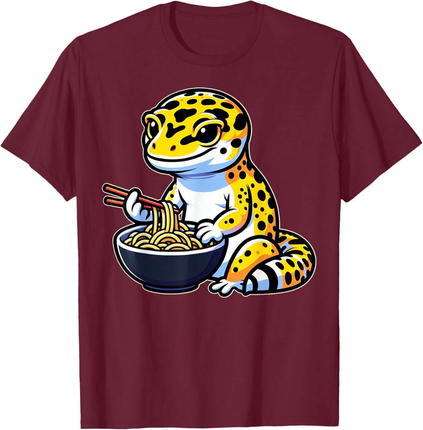 Kawaii Leopard Gecko Lover Gifts Leopard Gecko Eating Ramen T-Shirt - T-Shirt | Maroon