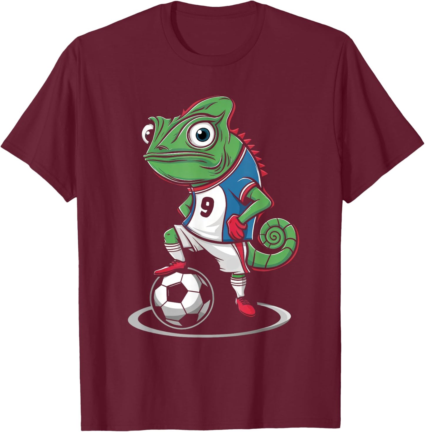 Chameleon Lizards Soccer Player Reptile T-Shirt - T-Shirt | Maroon