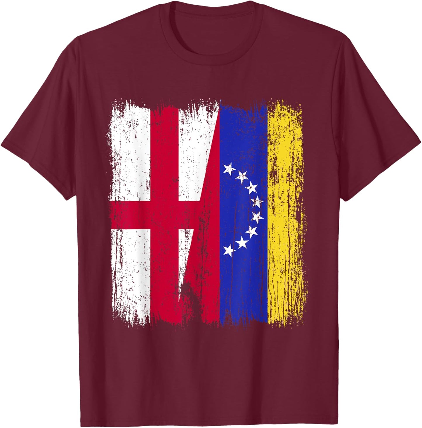England Venezuela Half Flag English Venezuelan Jersey T-Shirt - T-Shirt | Maroon