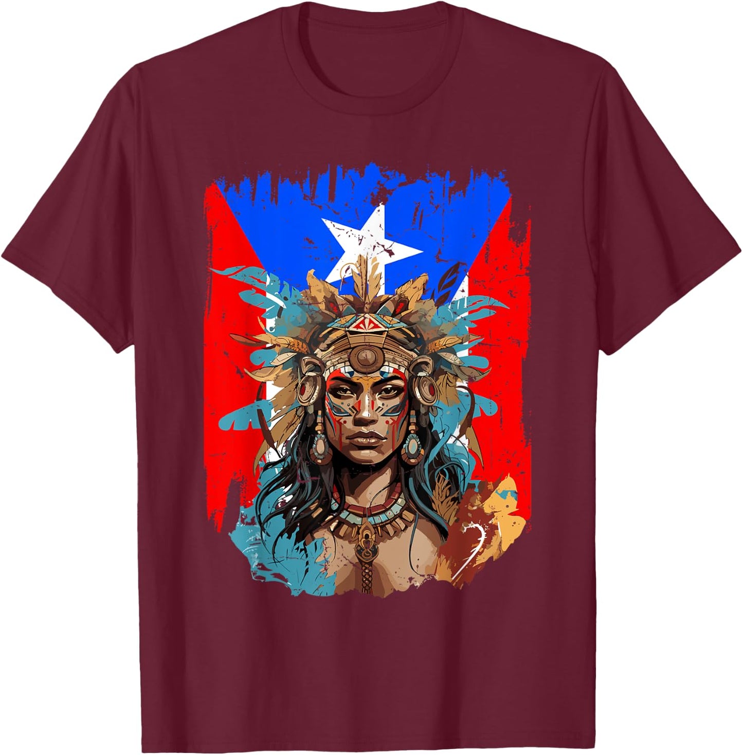 Boricua Taino Woman Puerto Rico Flag Hispanic Heritage Month T-Shirt - T-Shirt | Maroon