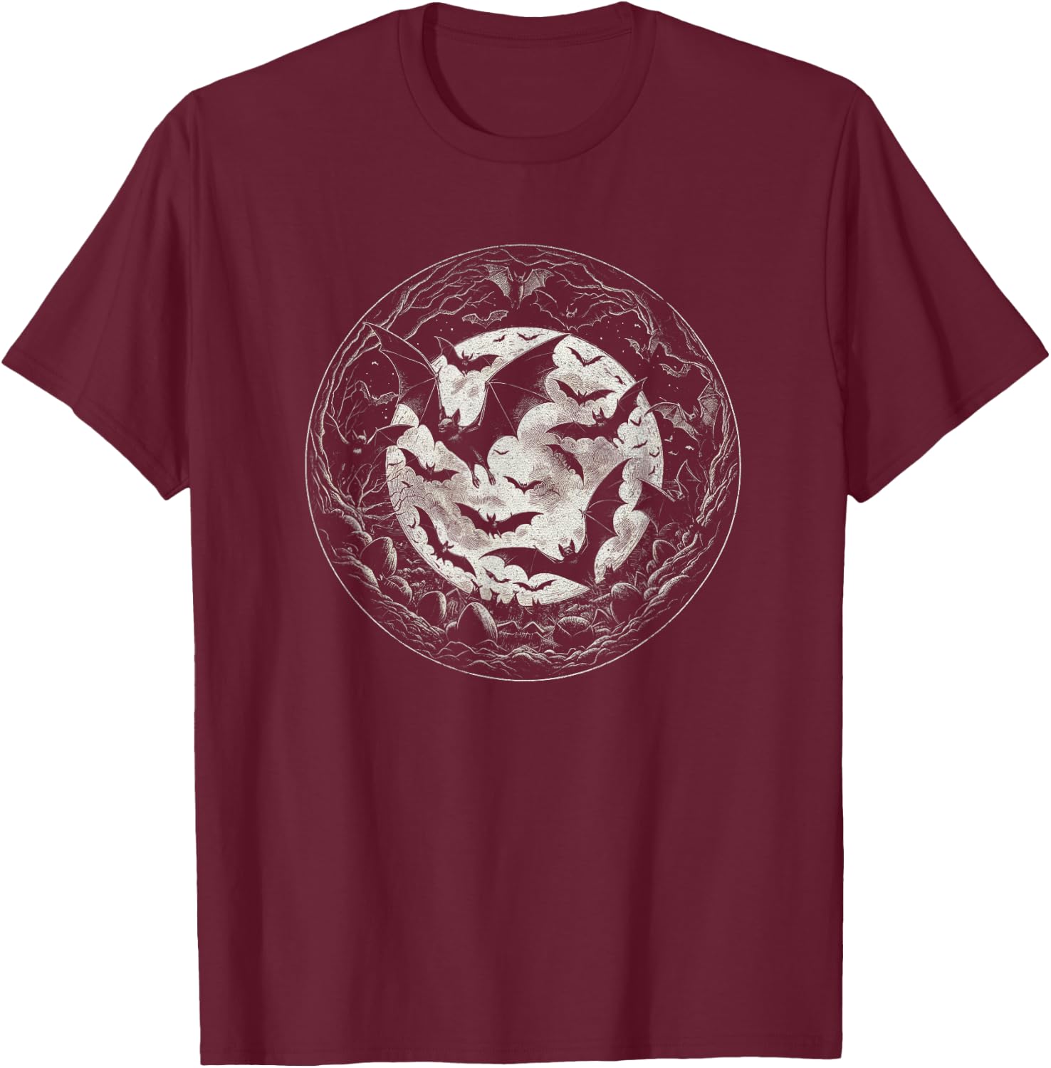 Bats With Moon Graphic Gothic Art Design And Men T-Shirt - T-Shirt | Maroon