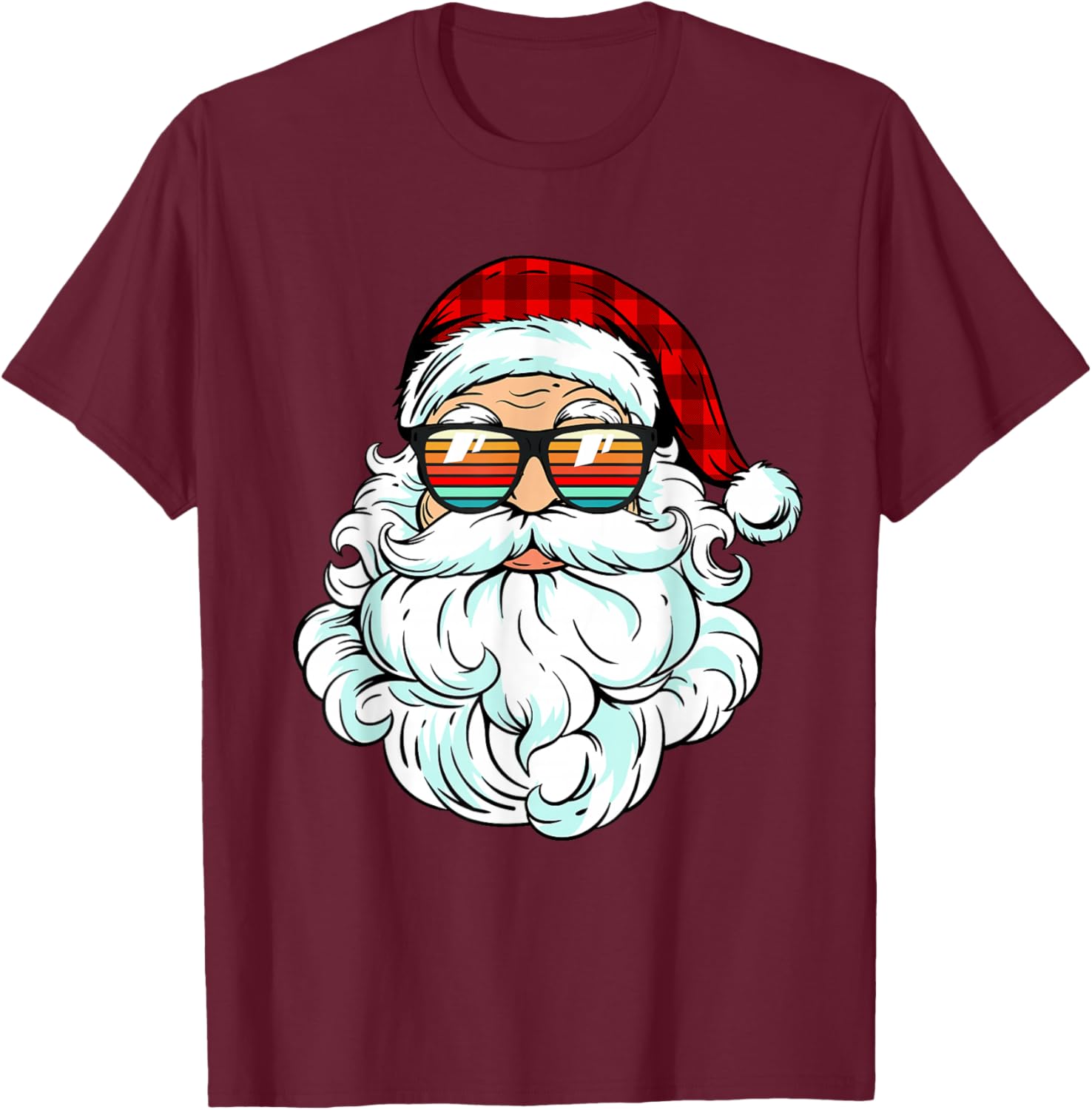 Santa Face Retro Sunglasses Christmas Kids Men Women T-Shirt - T-Shirt | Maroon