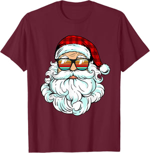 Santa Face Retro Sunglasses Christmas Kids Men Women T-Shirt - T-Shirt | Maroon