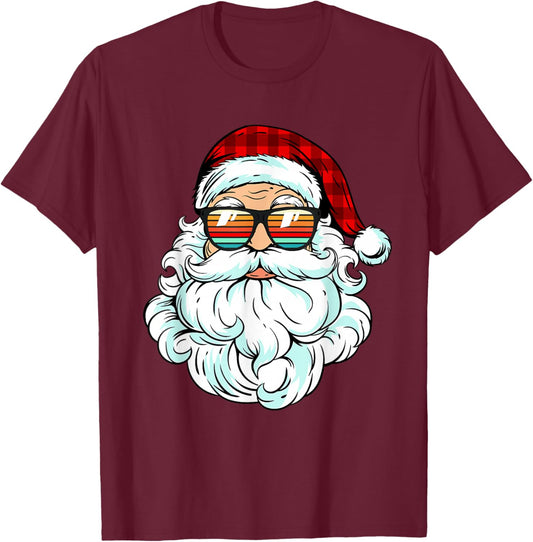 Santa Face Retro Sunglasses Christmas Kids Men Women T-Shirt - T-Shirt | Maroon