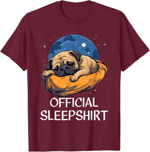 Official Sleep Shirt Pug Nightshirt Pajama Sleepshirt T-Shirt - T-Shirt | Maroon