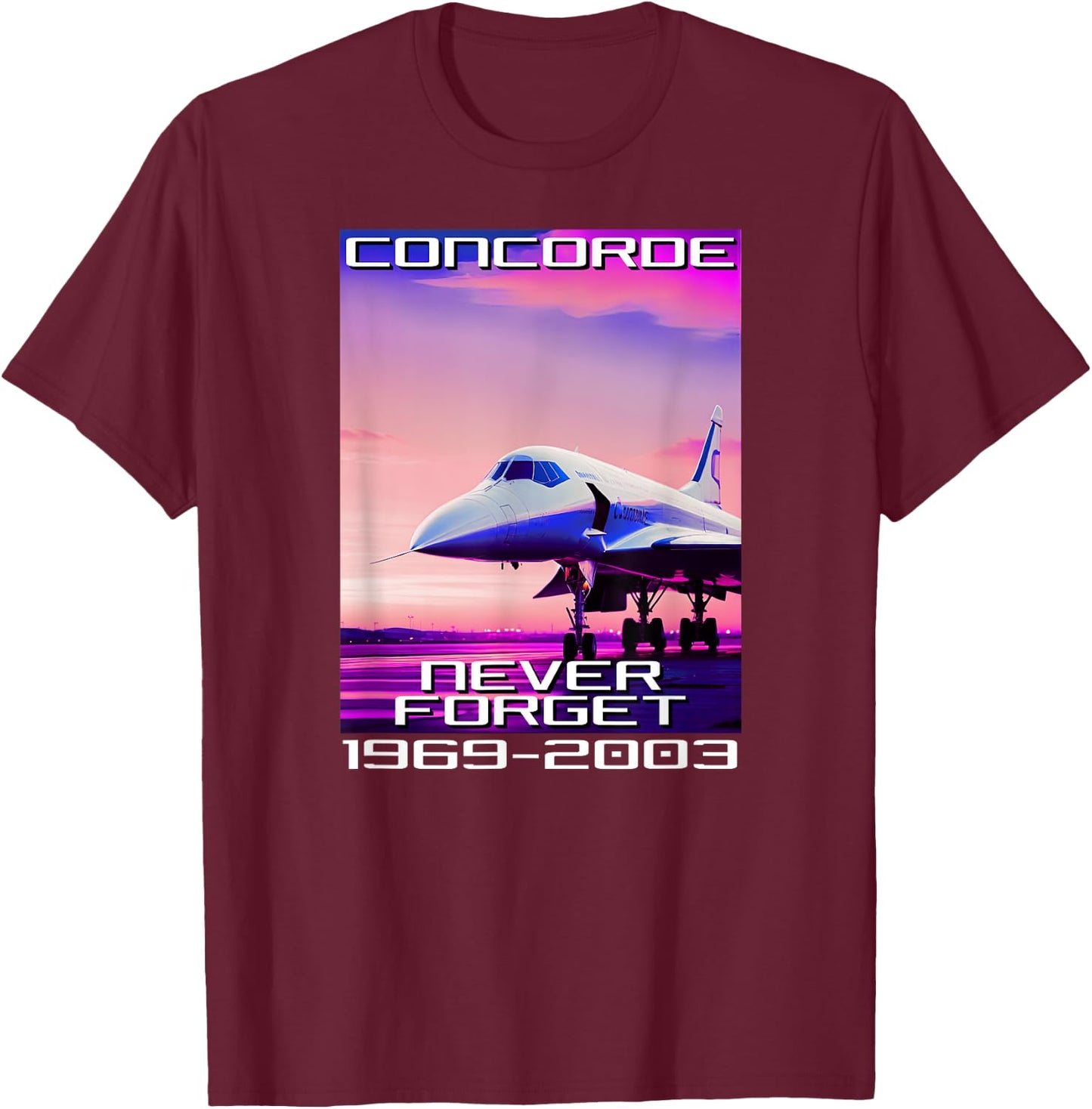Concorde Never Forget Synthwave Retro T-Shirt - T-Shirt | Maroon