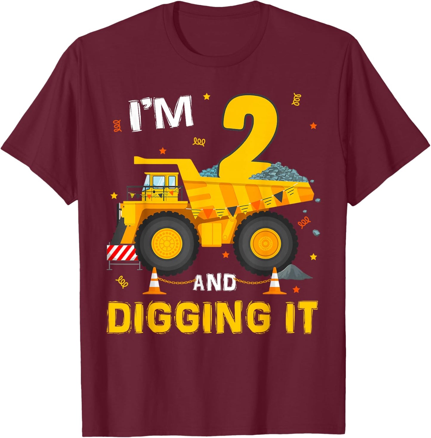 I'm 2 And Digging It 2Yr Old 2nd Birthday Construction Boy T-Shirt - T-Shirt | Maroon
