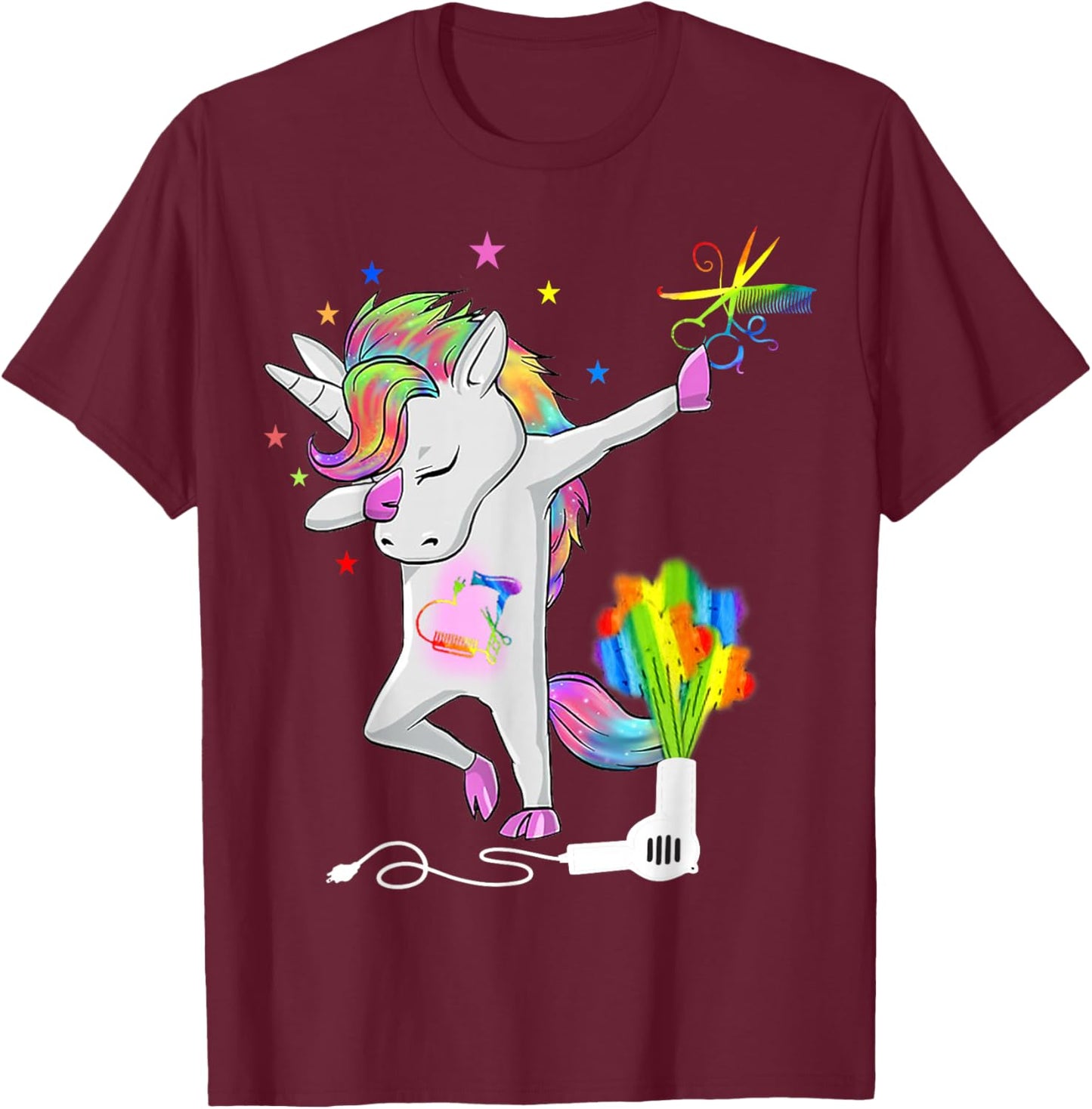 Funny HairStylist T Shirt Dabbing Unicorn Cosmetologist T-Shirt - T-Shirt | Maroon