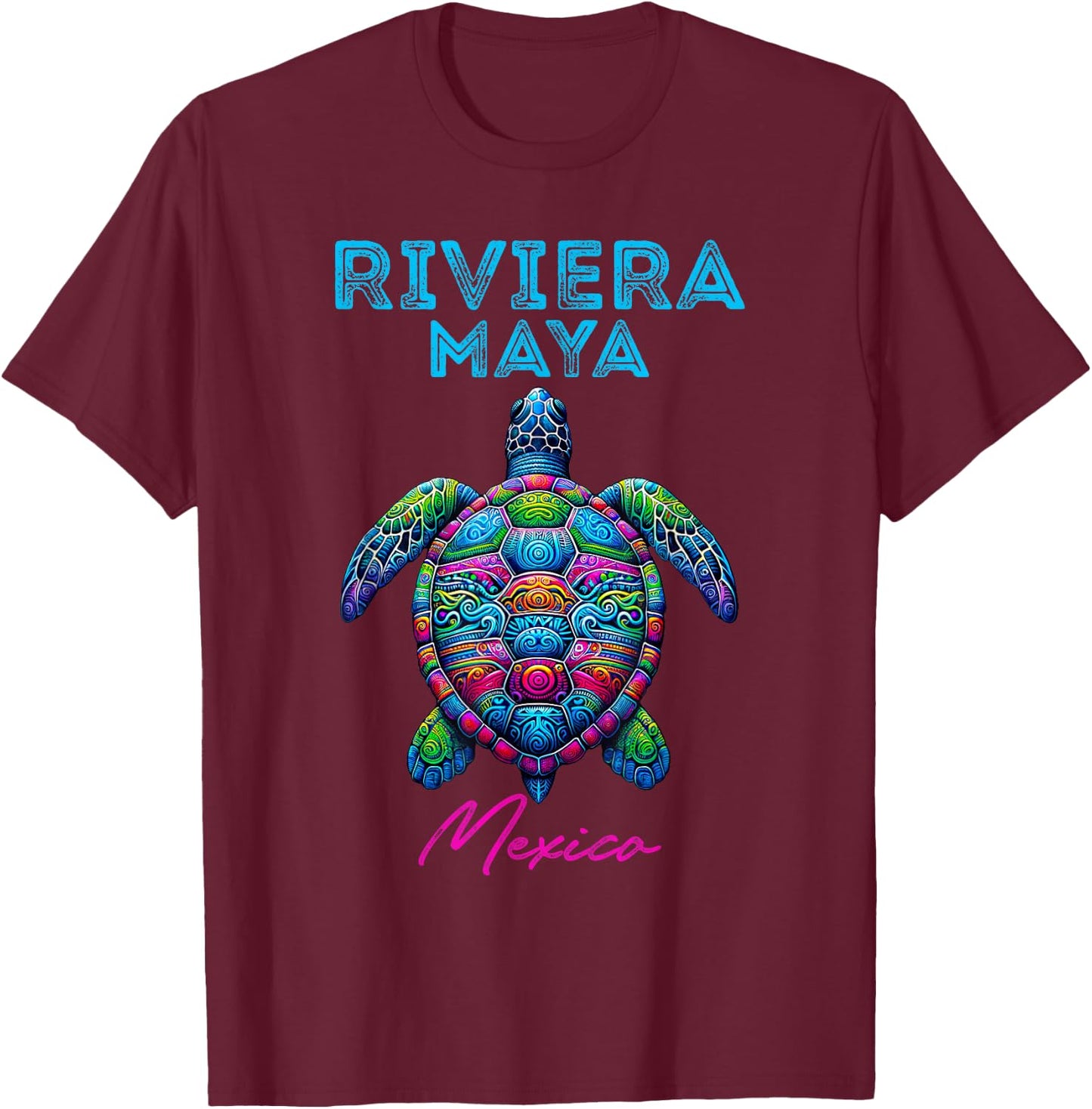 Riviera Maya Mexico Tribal Beach Sea Turtle T-Shirt - T-Shirt | Maroon