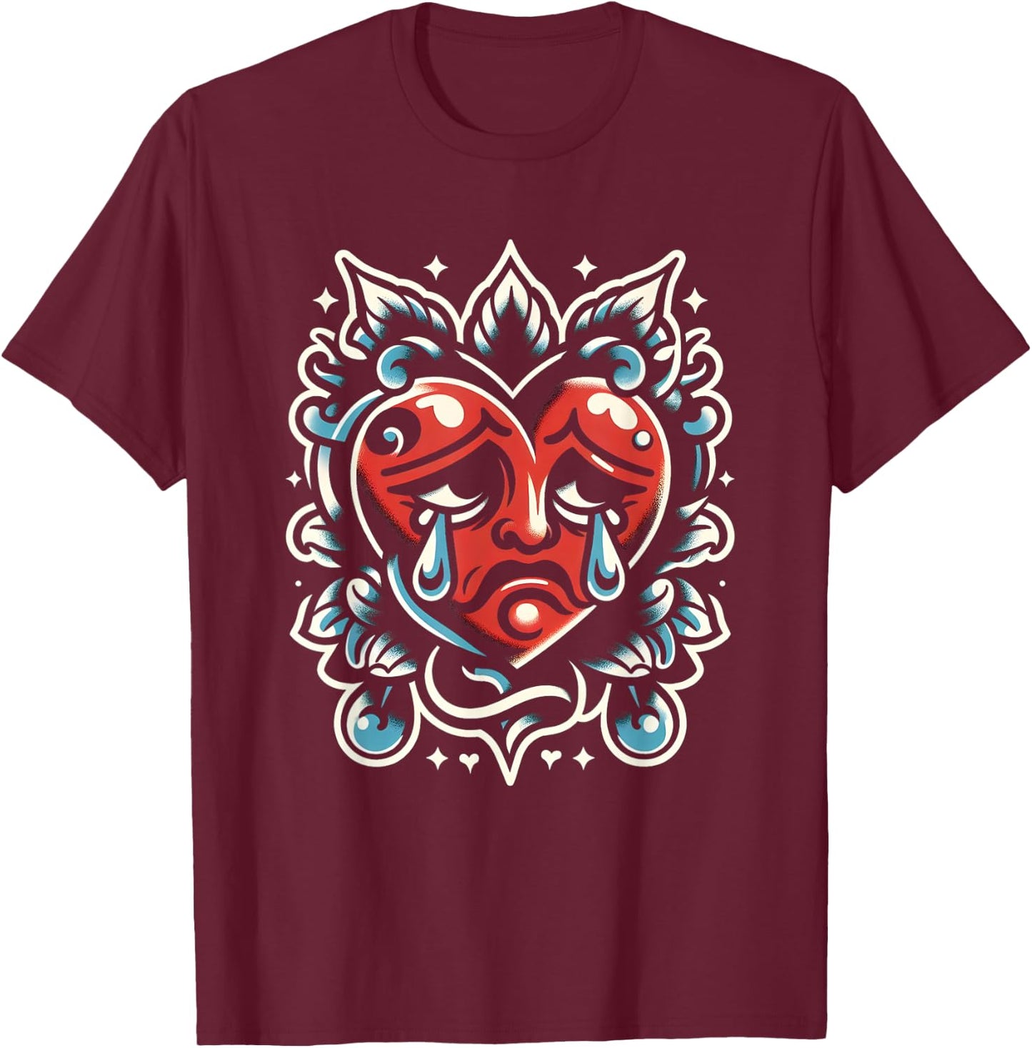 Crying Heart Traditional Tattoo Artist Heart Tattoos T-Shirt - T-Shirt | Maroon