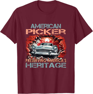 Patriotic American Heritage Pickers , Small, Black T-Shirt - T-Shirt | Maroon