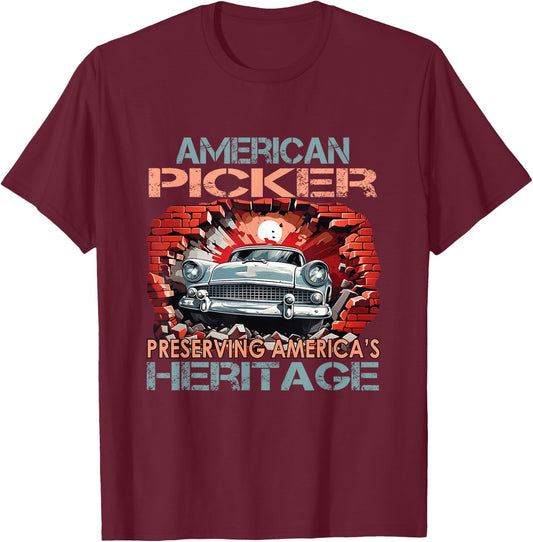 Patriotic American Heritage Pickers , Small, Black T-Shirt - T-Shirt | Maroon