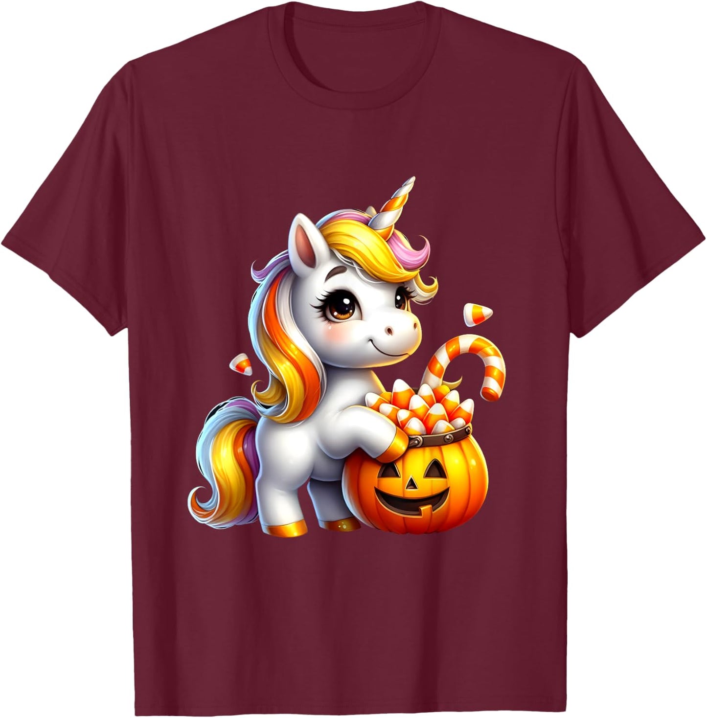 Unicorn Candy Corn Cute Halloween Unicorn Gift Kids Girls T-Shirt - T-Shirt | Maroon