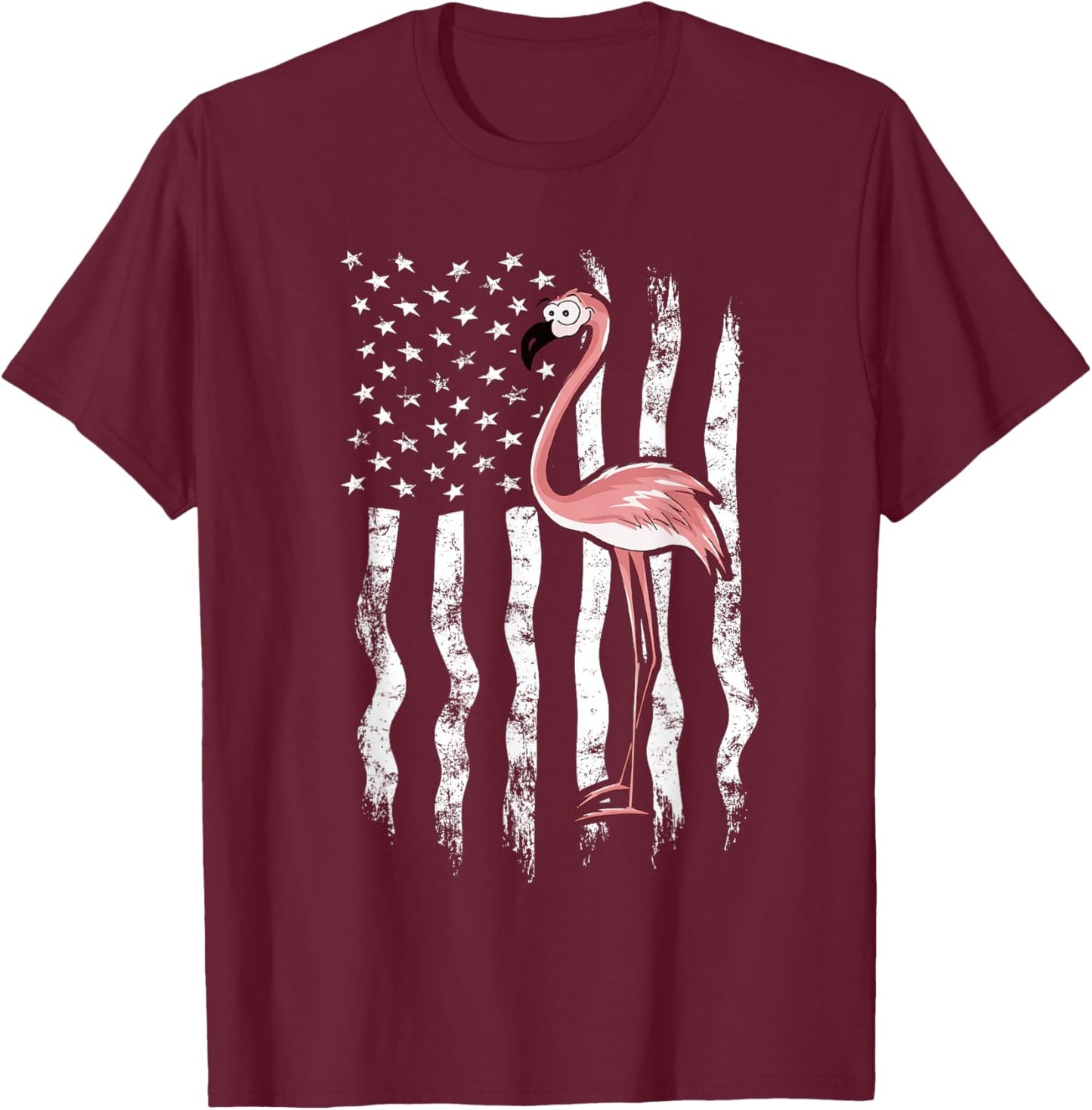 USA American Flag Funny Cute Pink Cartoon Flamingo Small T-Shirt - T-Shirt | Maroon