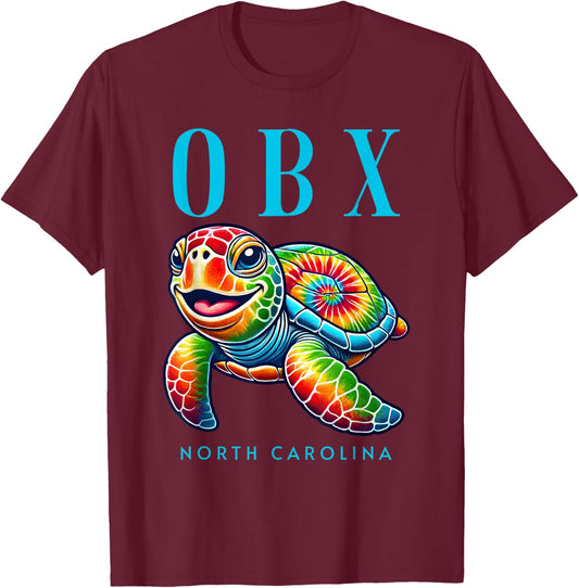 OBX North Carolina Smiling Tie Dye Sea Turtle T-Shirt - T-Shirt | Maroon