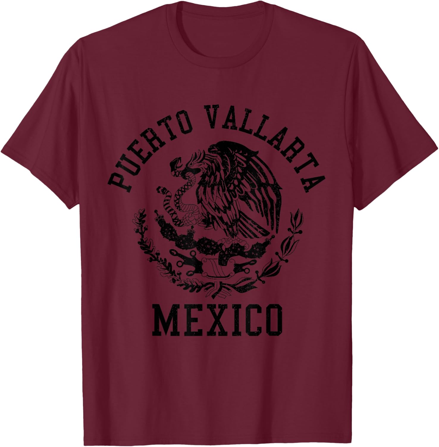 Puerto Vallarta Mexico Pride Mexican Flag Vintage T-Shirt - T-Shirt | Maroon
