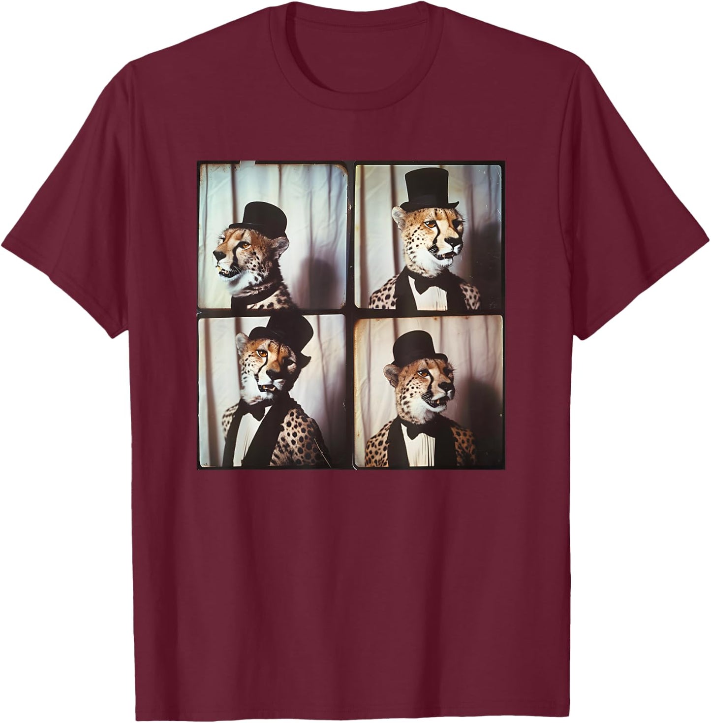 Cheetah In Suit Love Cheetahs Funny Zoo Animal Photobooth T-Shirt - T-Shirt | Maroon