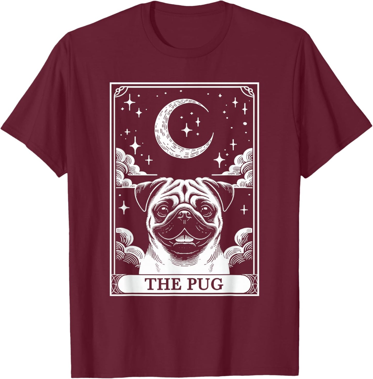 Tarot Card Vintage Crescent Moon Pug Mom Dog Lovers Women Kids T-Shirt - T-Shirt | Maroon