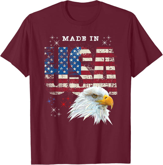 Made in USA Patriotic American Flag Bald Eagle America T-Shirt - T-Shirt | Maroon