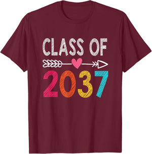 Class Of 2037 Grow With Me First Day Of School Graduation T-Shirt - T-Shirt | Maroon