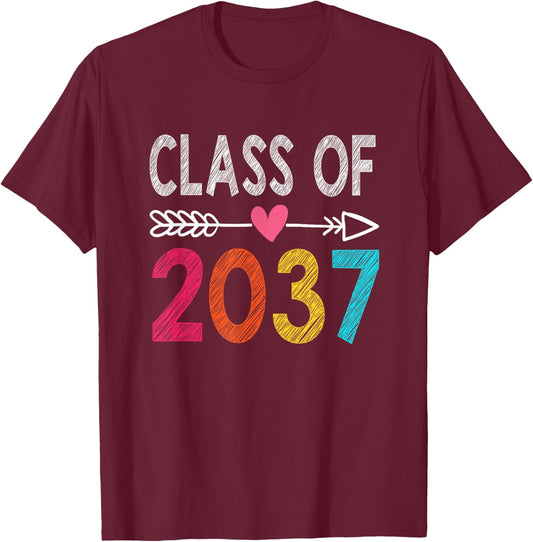 Class Of 2037 Grow With Me First Day Of School Graduation T-Shirt - T-Shirt | Maroon
