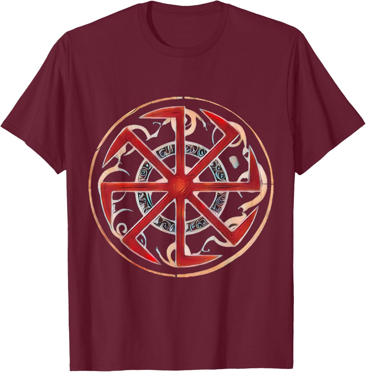 Kolovrat Slavic Protective Rune T-Shirt - T-Shirt | Maroon