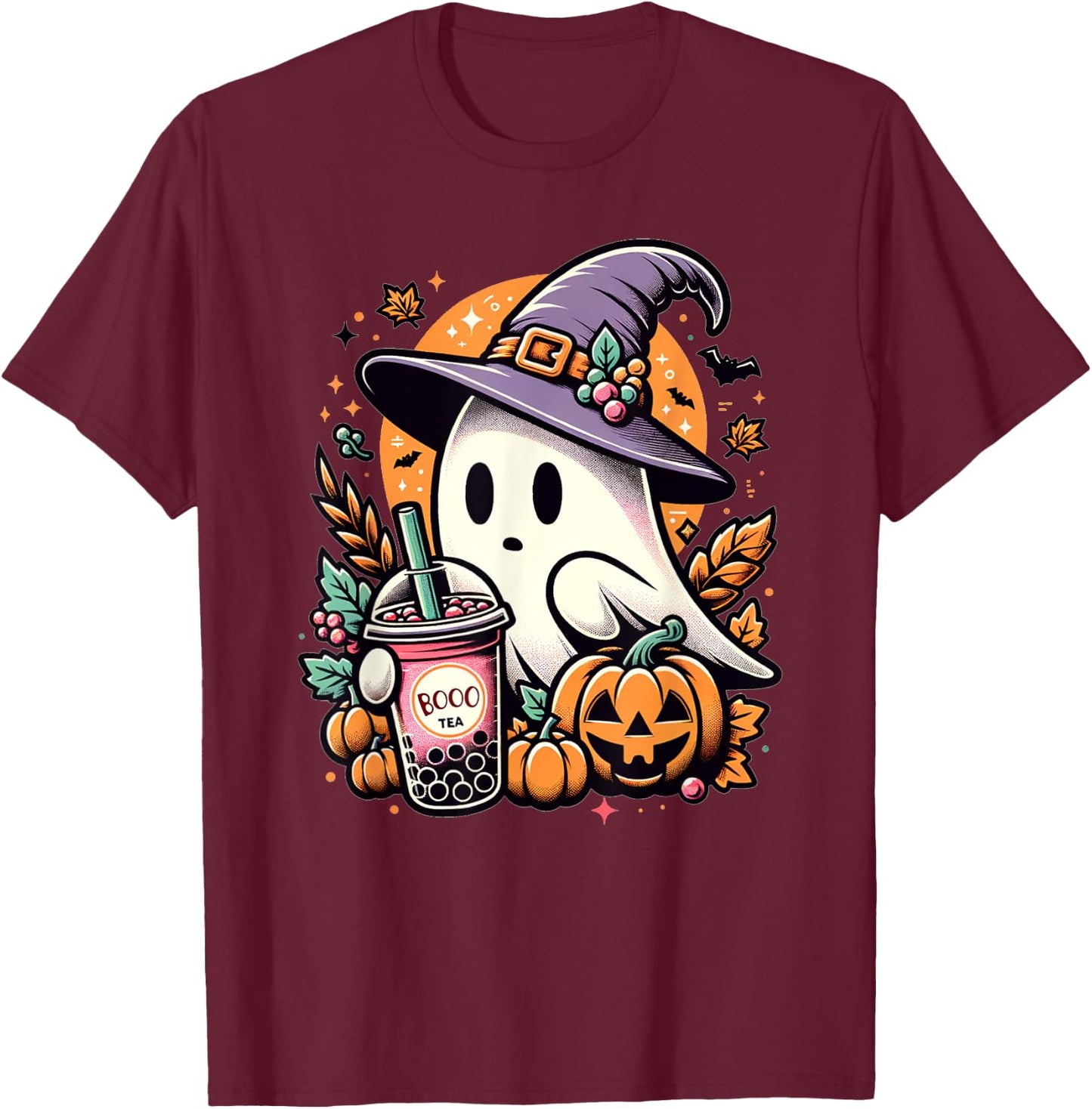 Halloween Ghost Funny Halloween Bubble Tea T-Shirt - T-Shirt | Maroon
