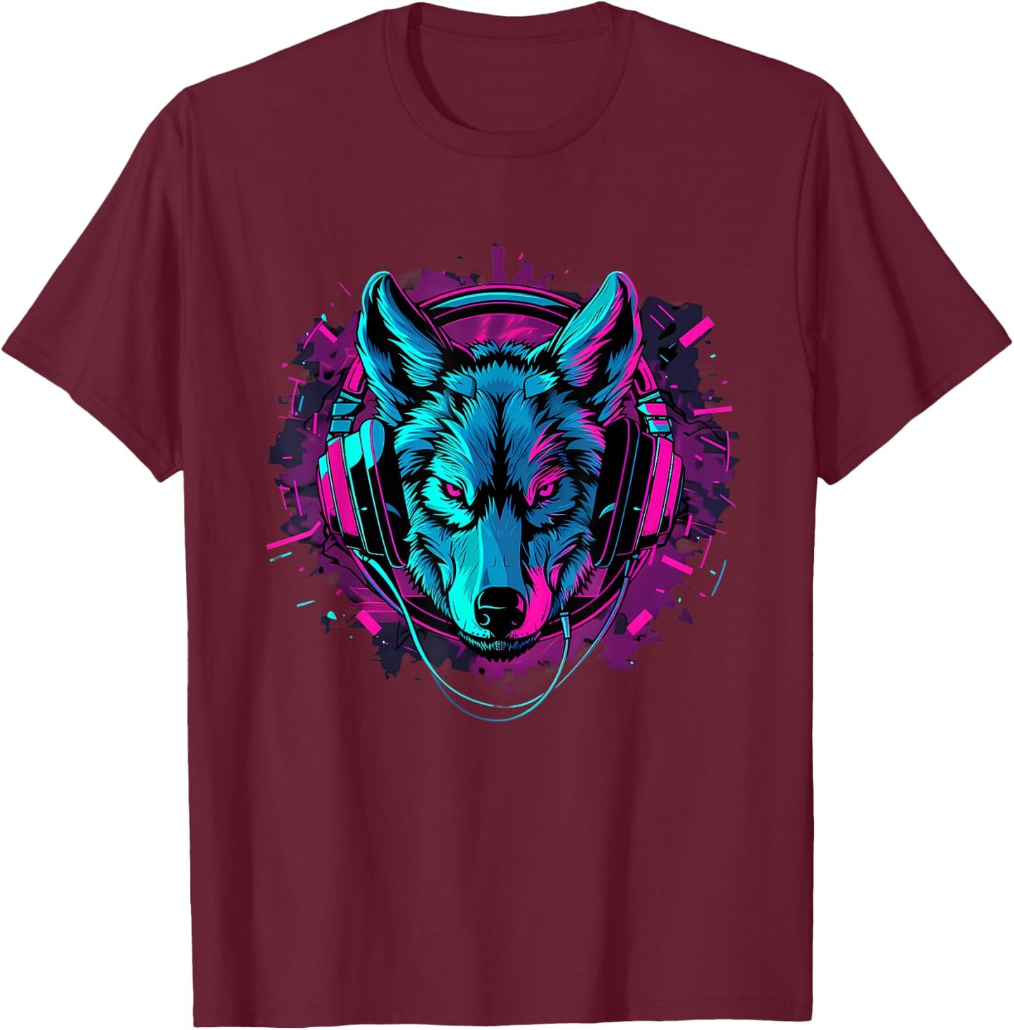 DJ Wolf Beatmaker Artwork Techno Music Headphones EDM T-Shirt - T-Shirt | Maroon