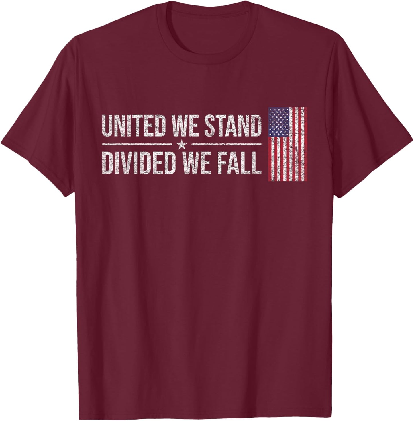 Usa Flag United We Stand Divided We Fall American Patriot T-Shirt - T-Shirt | Maroon