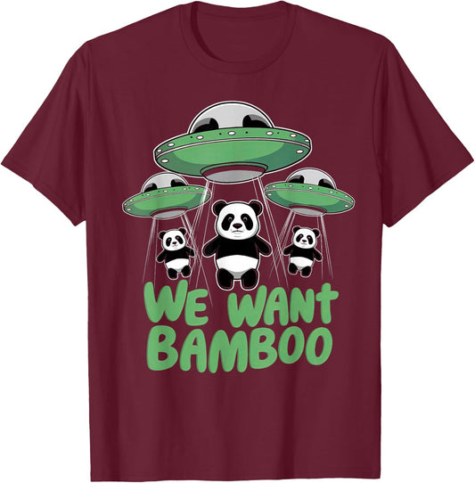 We Want Bamboo UFO Panda Alien Space Pandas T-Shirt - T-Shirt | Maroon