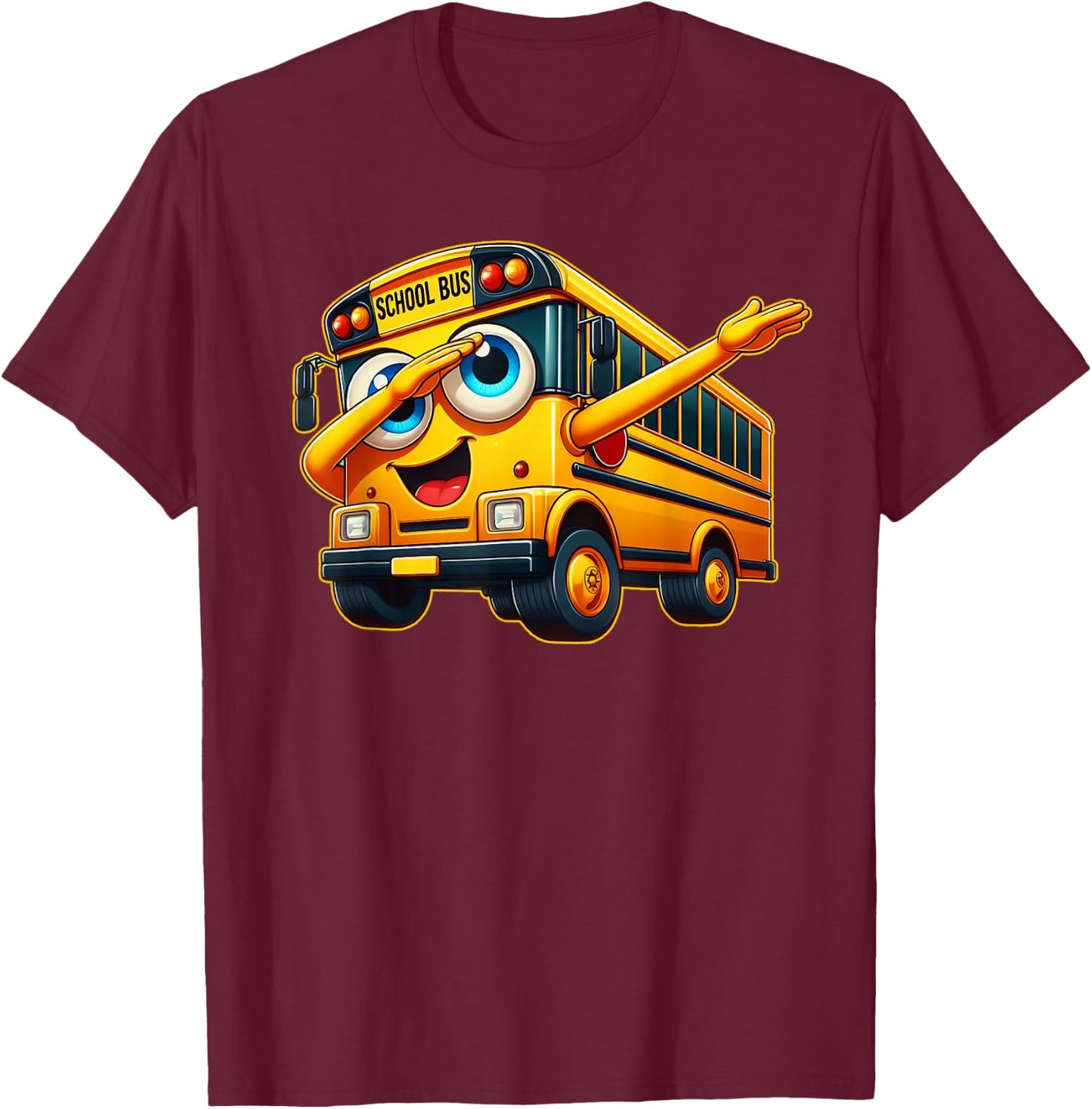 Funny Dabbing Yellow School Bus Graphic Gifts Kids Boys T-Shirt - T-Shirt | Maroon