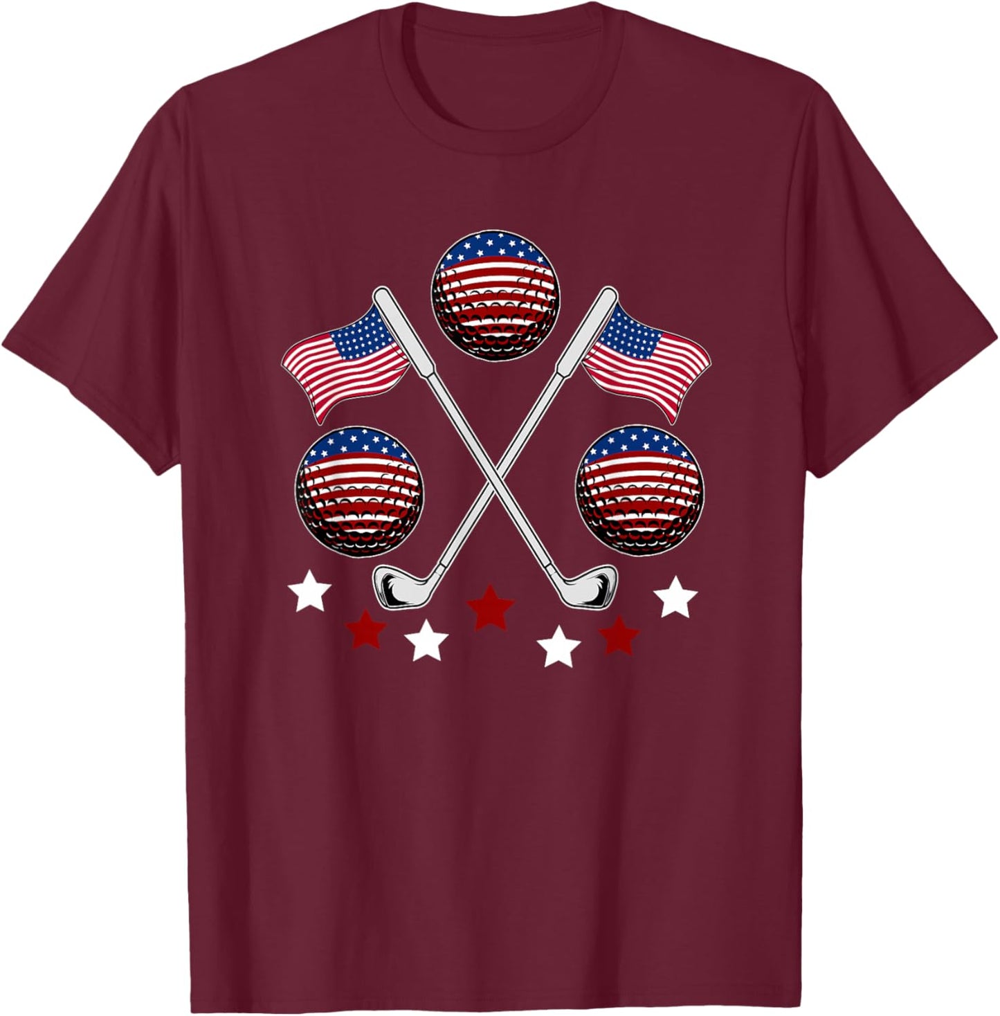 Golfer American Flag Golf Ball Player Patriot Fourth Of July T-Shirt - T-Shirt | Maroon