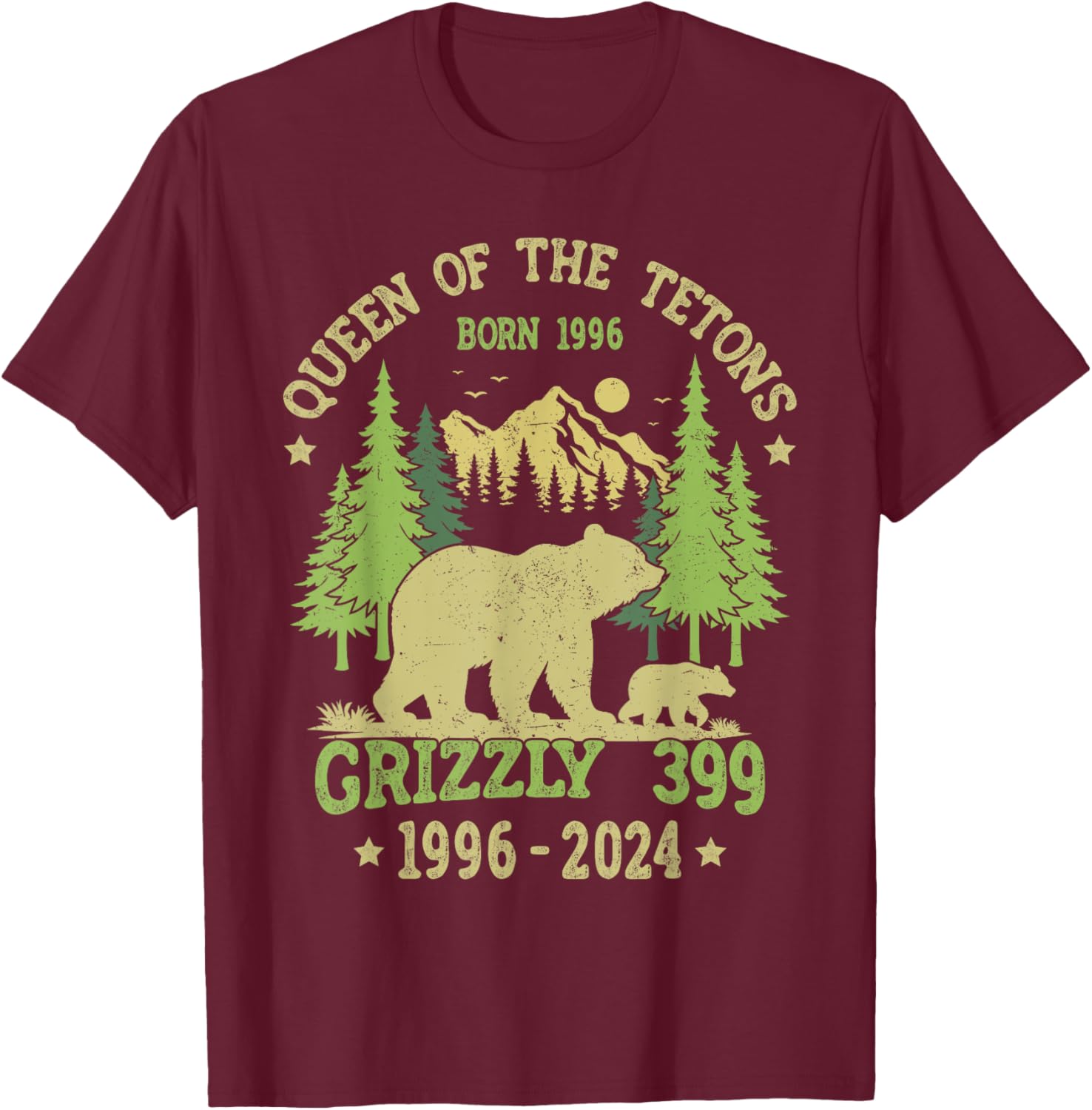 Queen Of The Tetons Grizzly 399 National Park 1996-2024 T-Shirt - T-Shirt | Maroon