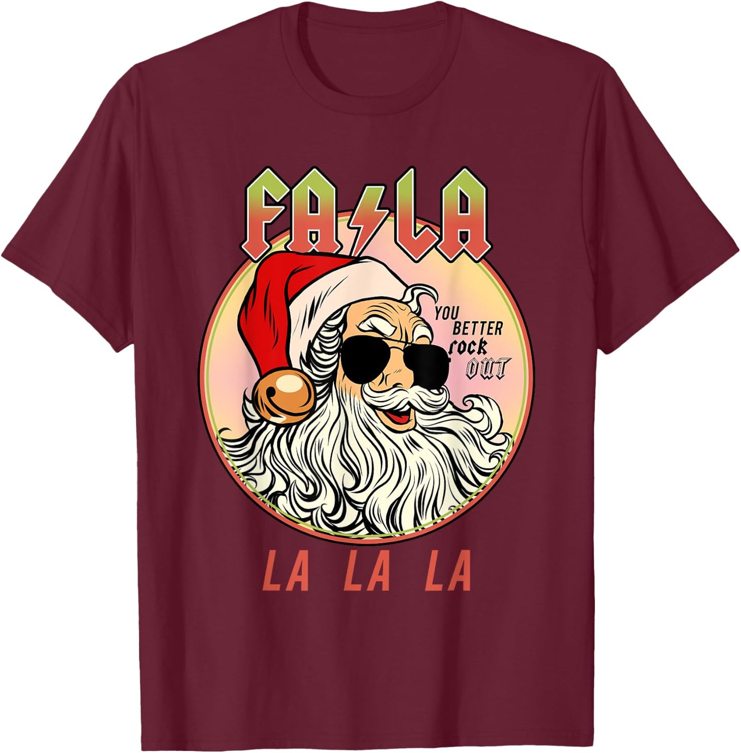 Rockstar Santa Clause Holiday Jingle Bell Rock and Roll T-Shirt - T-Shirt | Maroon