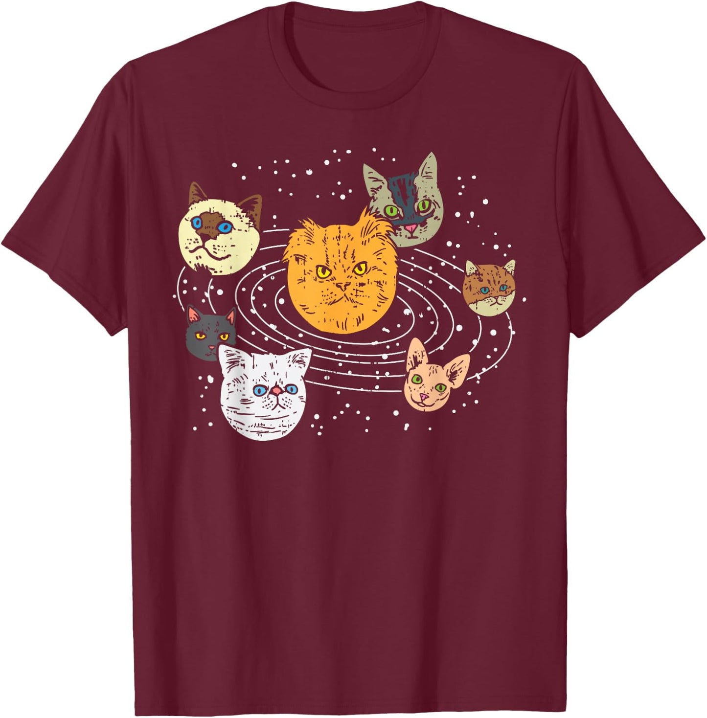 Cat Faces Planets Solar System Space Animals Pet Lover Gift T-Shirt - T-Shirt | Maroon