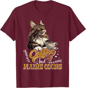 Maine Coon COFFEE AND MAINE COONS Funny Maine Coon T-Shirt - T-Shirt | Maroon