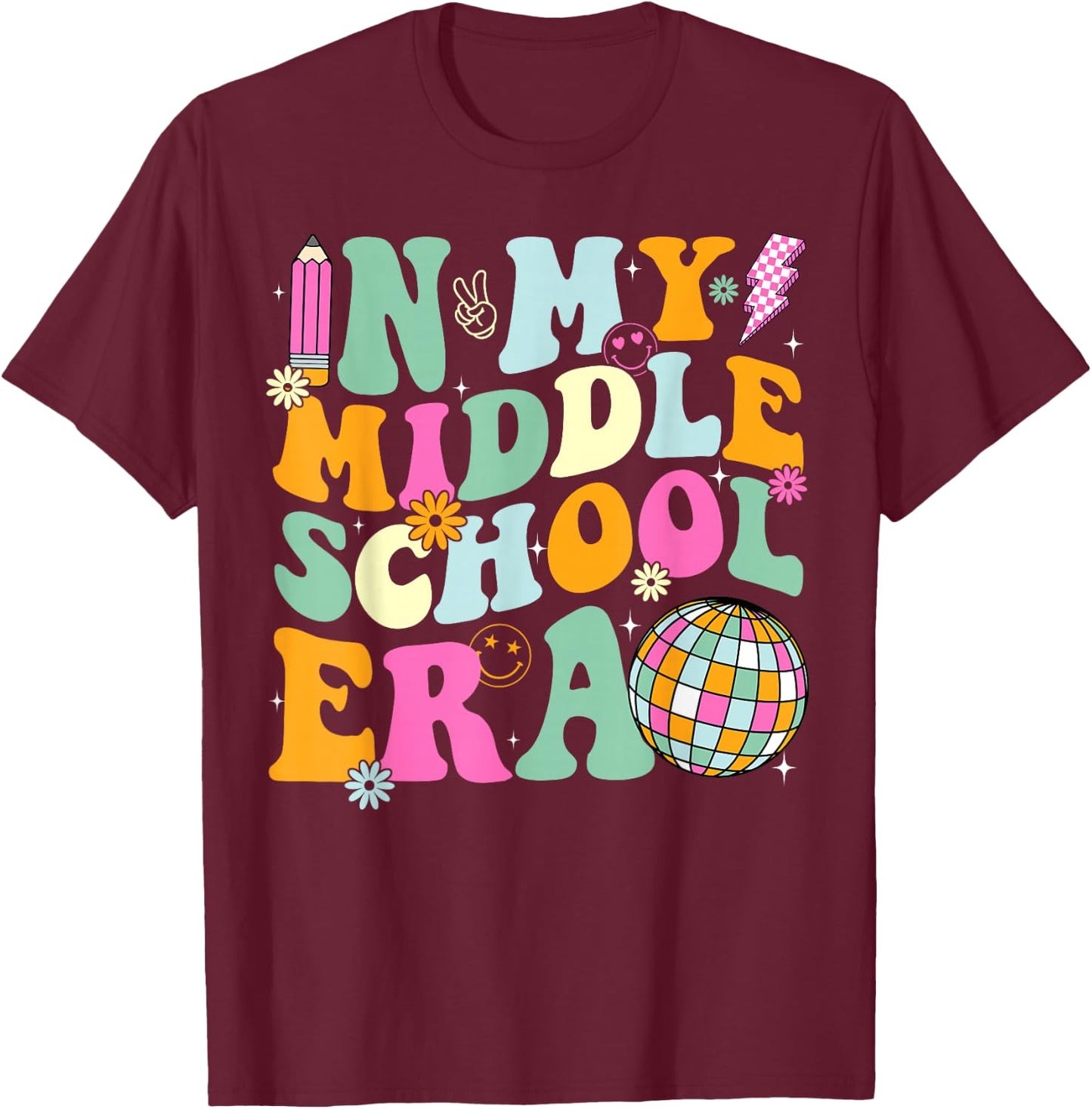 Groovy In My Middle School Era Back To School Teacher T-Shirt - T-Shirt | Maroon