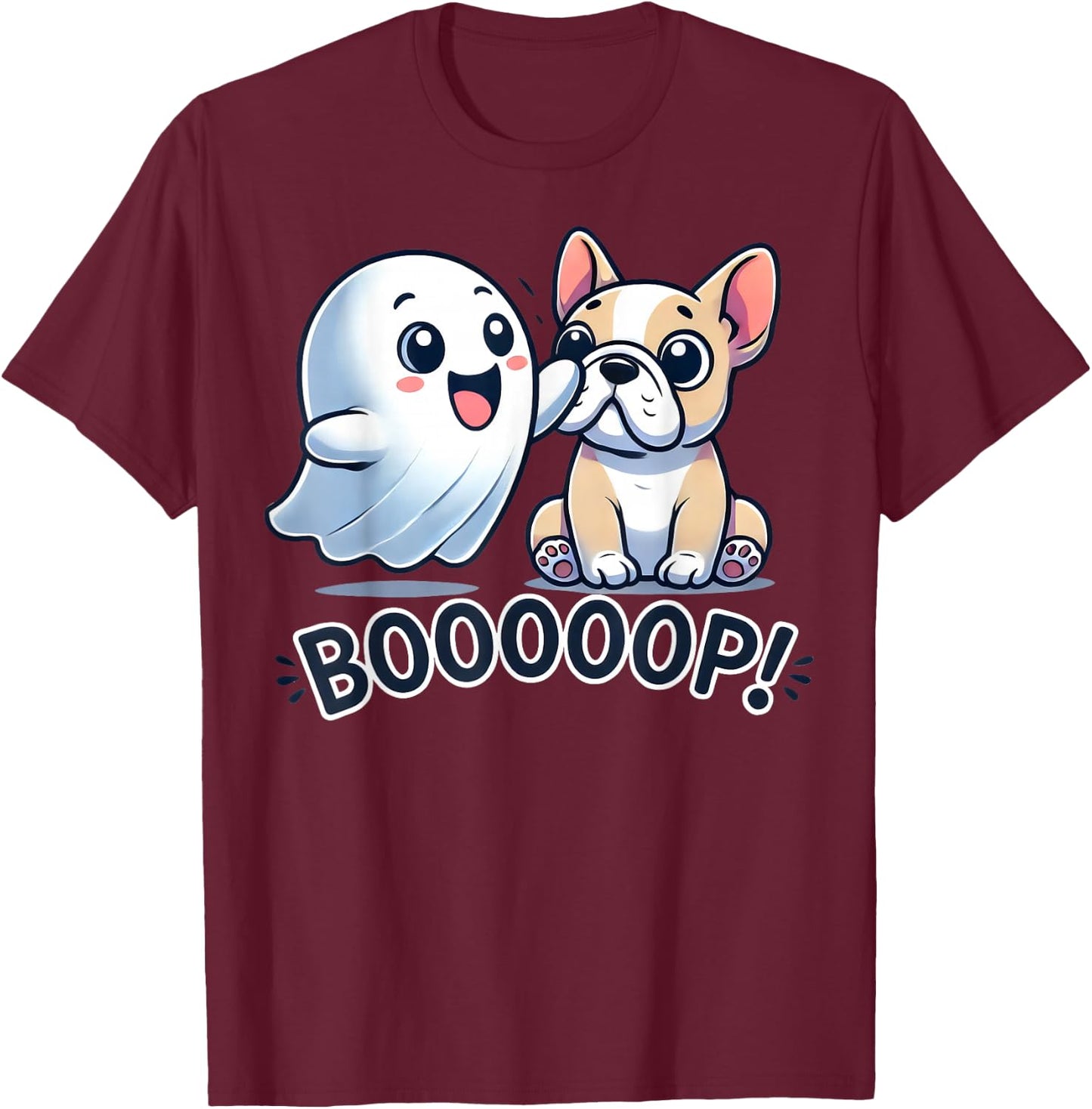 Funny Halloween Ghost French Bulldog Boop Easy Lazy Costume Men Women Kids T-Shirt - T-Shirt | Maroon