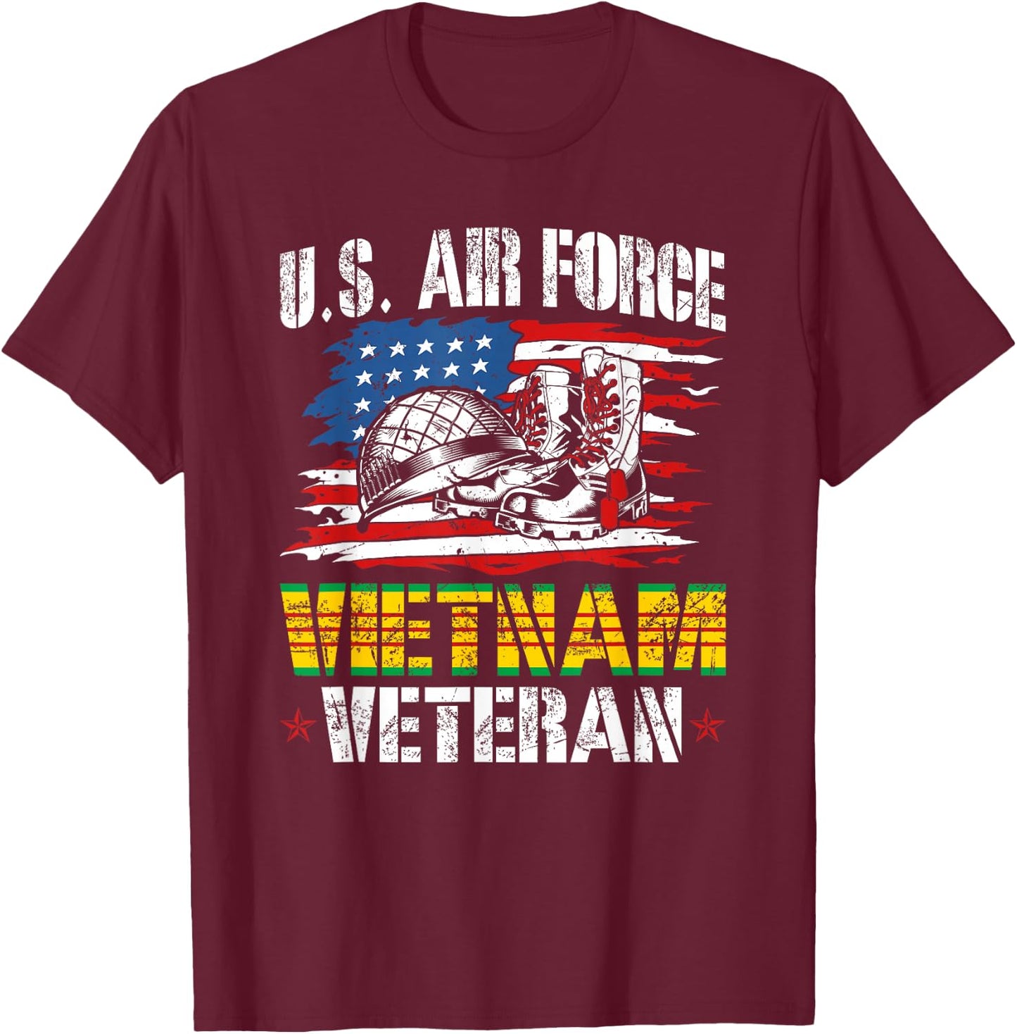 Vietnam Veteran US Air Force US Flag T-Shirt - T-Shirt | Maroon